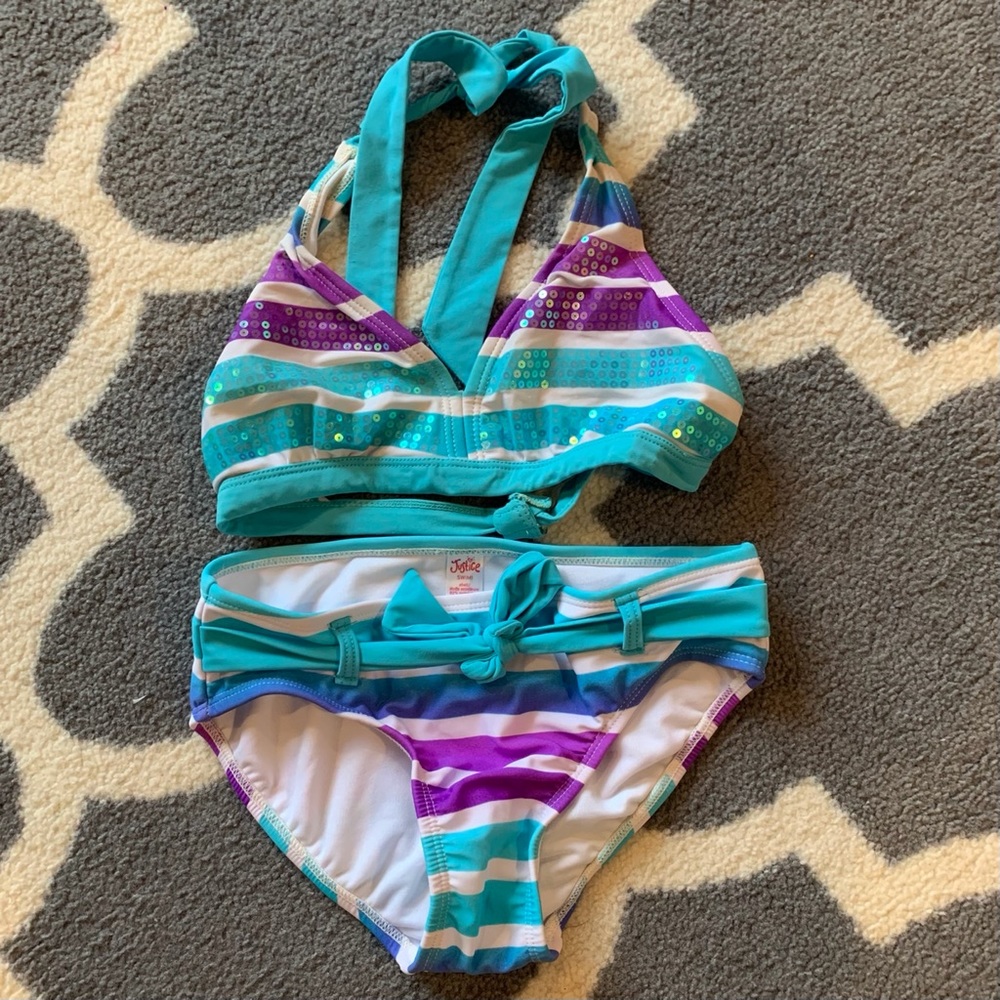 Justice Purple, Aqua and White Stripped Bikini